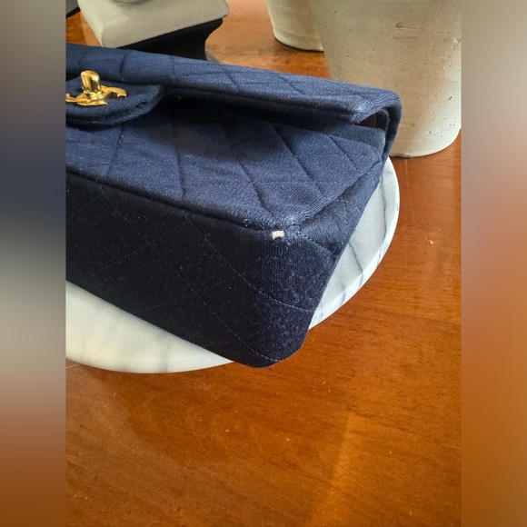 Authentic Chanel Jersey Double Chain Flap  Matelasse Navy - Picture 10 of 16